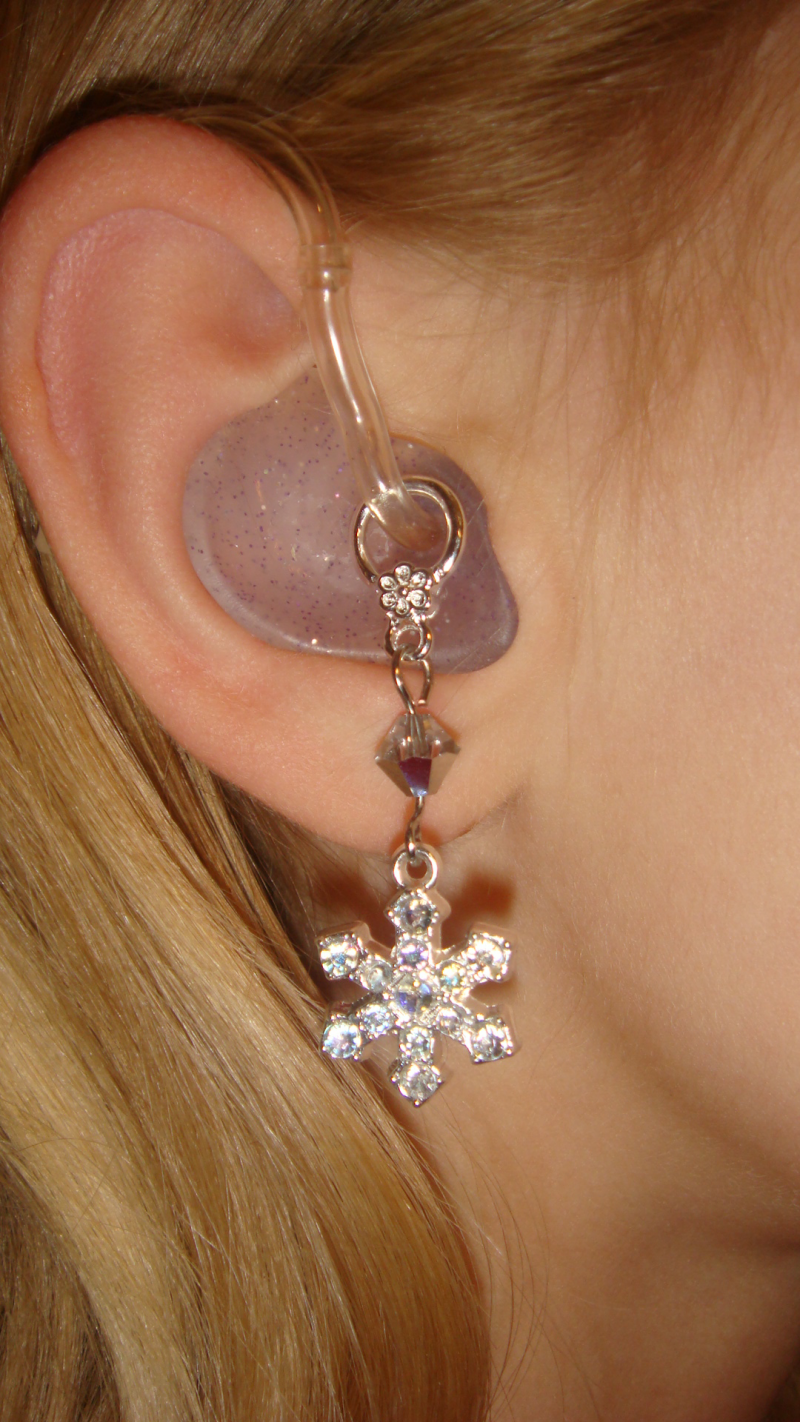 hearing aid earmold with fun, jeweled charm